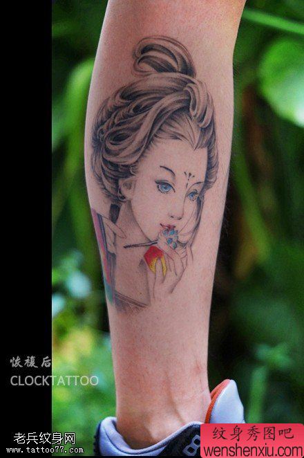 腿部艺妓文身图片由刺青分享