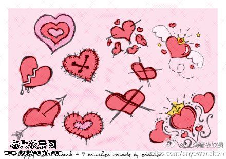一幅彩色桃心文身手稿图片由文身分享