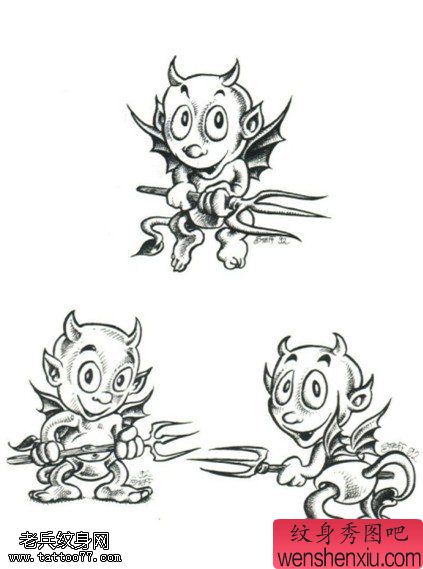 小恶魔线稿文身图片由文身馆分享
