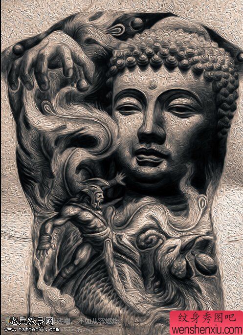 一幅满背佛凤凰孙悟空文身手稿图片由文身秀图吧分享