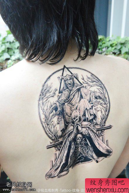背部欧美骷髅死神文身图片