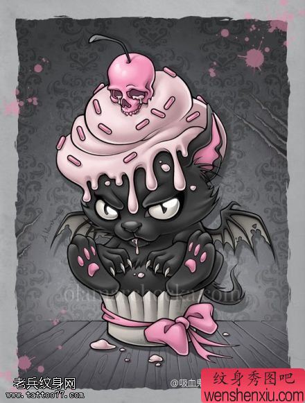 彩色小恶魔蛋糕蝴蝶结文身图片