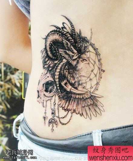 腰部羚羊狮子捕梦网文身图片由文身分享