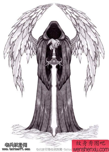 一幅死神翅膀文身手稿图片由文身分享
