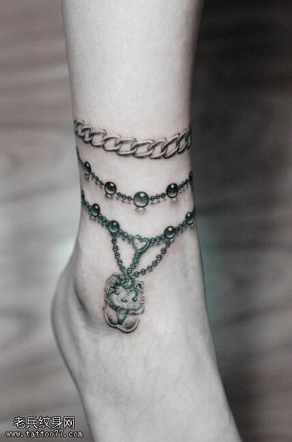 女人脚链Kitty猫文身作品