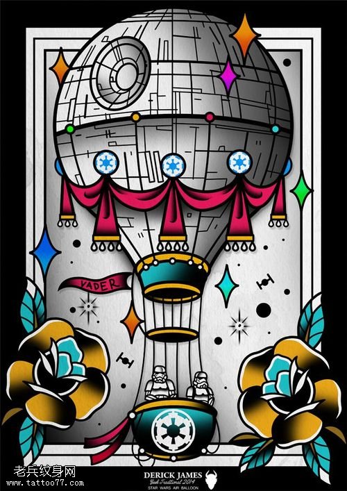 一幅热气球玫瑰花文身手稿图片由文身秀图吧分享