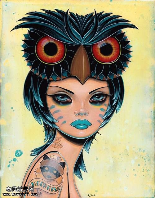 女郎猫头鹰文身图片由文身馆分享