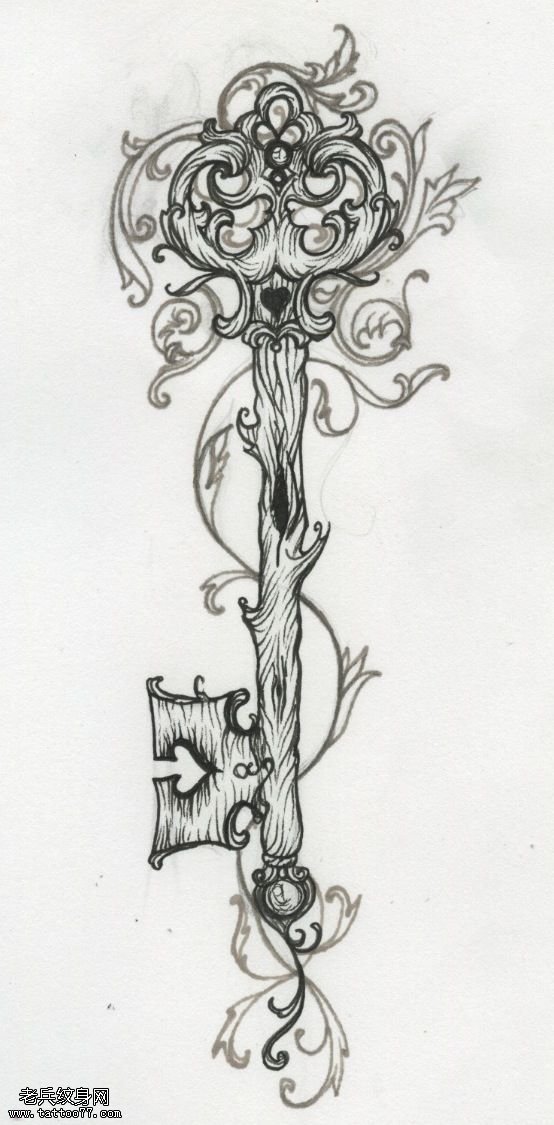 藤蔓钥匙文身手稿图片由文身秀图吧分享