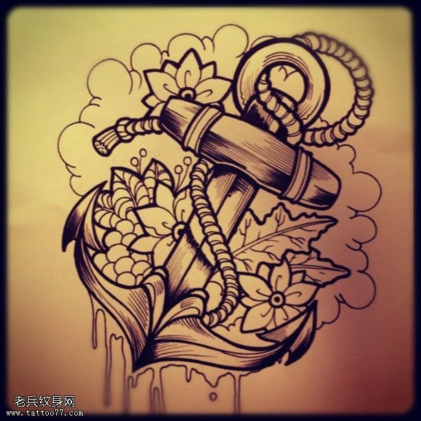 文身秀图吧推荐一幅船锚花文身手稿图片
