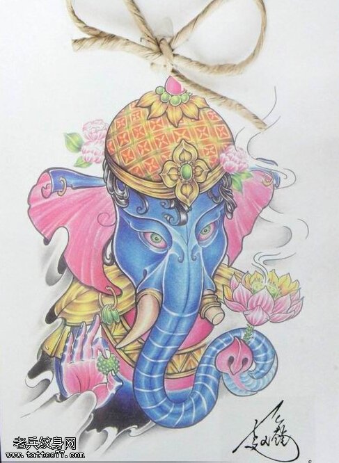 彩色象神文身图片由文身馆分享