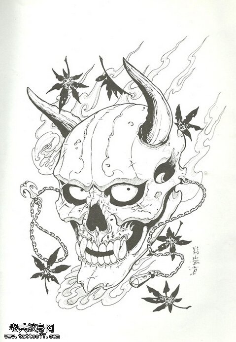 文身秀图吧推荐一幅般若枫叶文身手稿作品