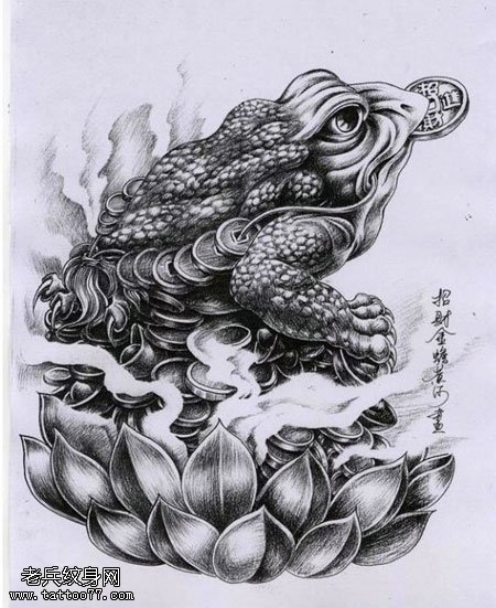 一幅金蝉莲花文身手稿作品由文身分享