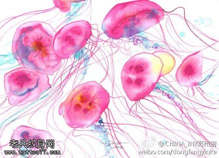 文身秀图吧推荐一幅彩色水母文身图片