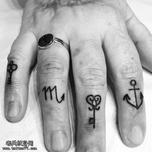 手指星座船锚钥匙文身图片