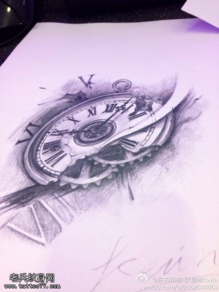 黑白齿轮文身手稿作品由文身秀图吧分享