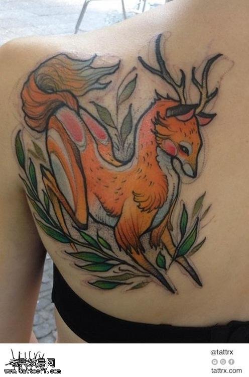 背部彩色羚羊文身作品有文身秀图吧分享