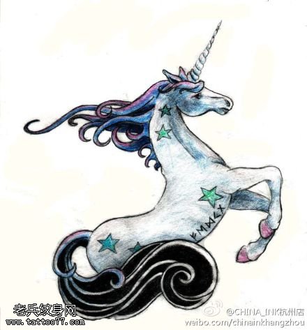 独角兽文身手稿作品由文身馆分享