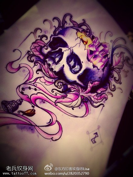 彩色骷髅文身手稿作品由文身馆分享