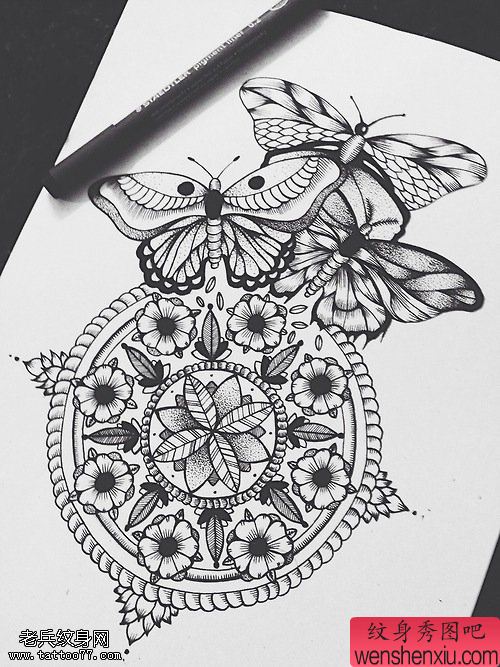 樊花蝴蝶文身作品由刺青分享