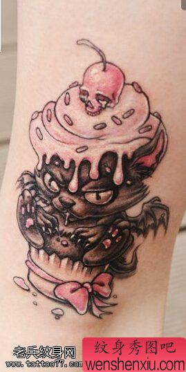 小恶魔骷髅蝴蝶结文身作品由文身分享