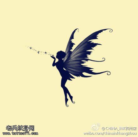 蝴蝶天使精灵文身手稿作品