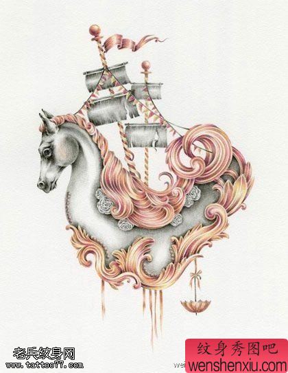 文身秀图吧推荐一幅彩色马文身作品