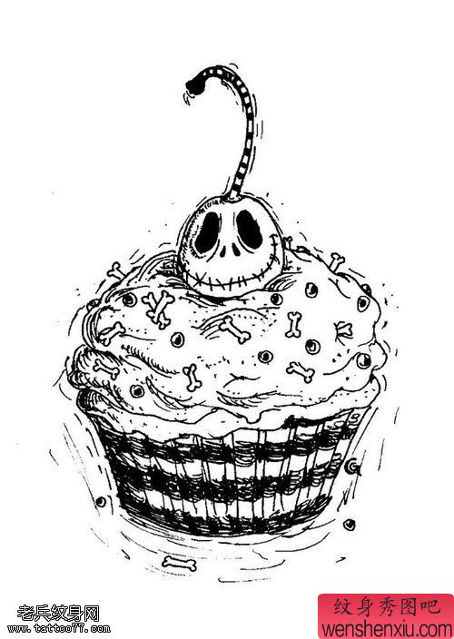 蛋糕骷髅头文身手稿作品由刺青分享