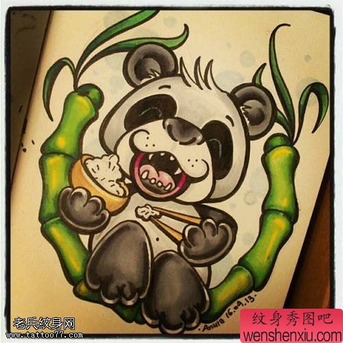 一幅彩色卡通熊猫文身作品由文身分享