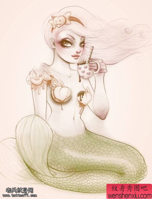 文身秀图吧推荐一幅卡通美人鱼文身手稿作品