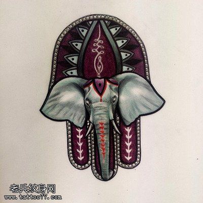 文身秀图吧推荐一幅彩色象文身作品