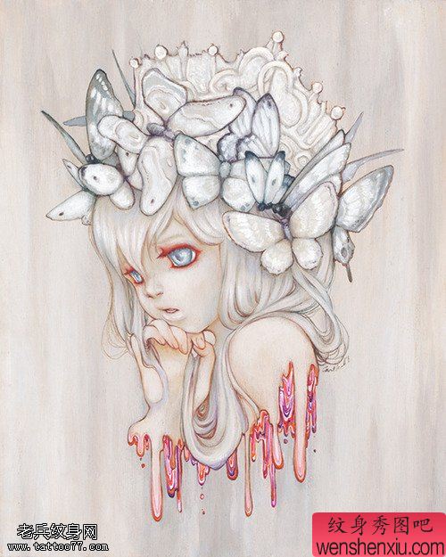 女郎蝴蝶文身手稿作品由文身秀图吧分享