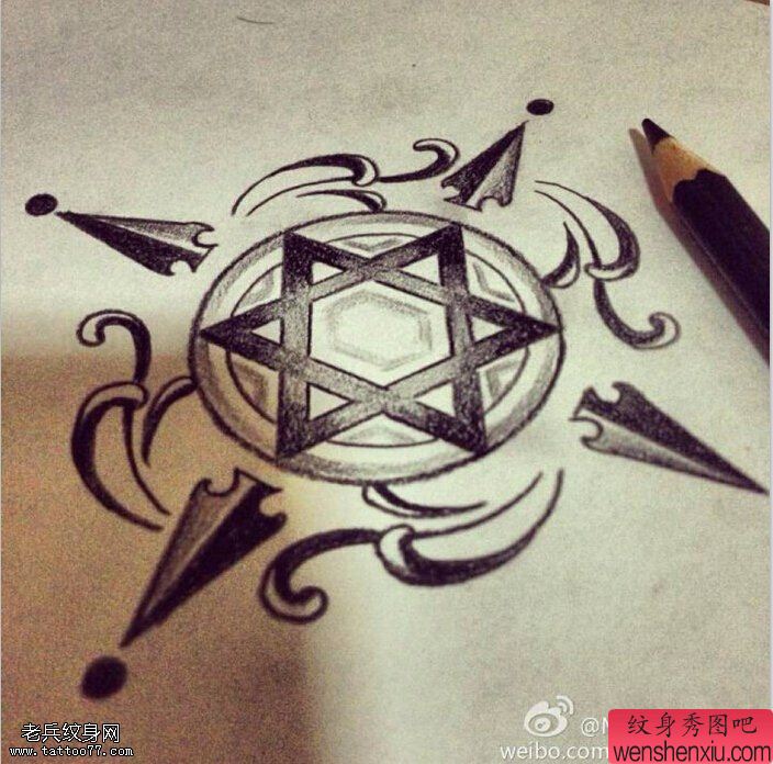 六芒星文身手稿作品由文身馆分享