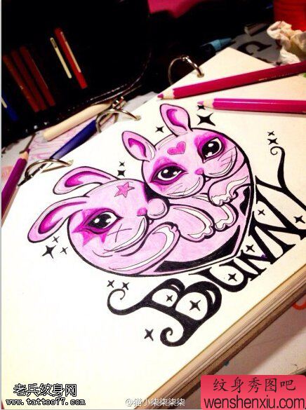 彩色兔子文身手稿作品由最好的刺青馆分享