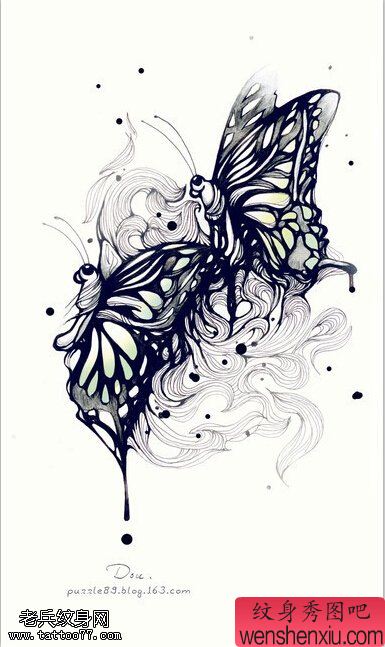最好的文身馆分享一幅蝴蝶文身手稿作品