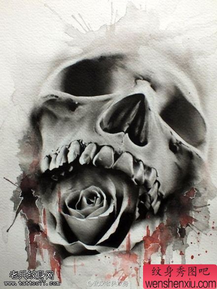 文身馆推荐一组欧美彩色骷髅文身作品