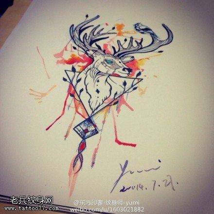 彩色羚羊文身作品由文身秀图吧分享