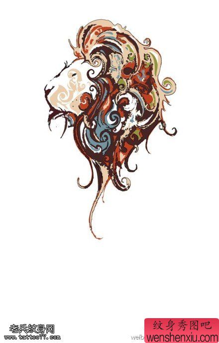 彩色狮子文身手稿作品由文身馆分享