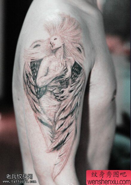 手臂守护天使文身作品由文身秀图吧分享