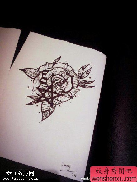 玫瑰花文身手稿作品