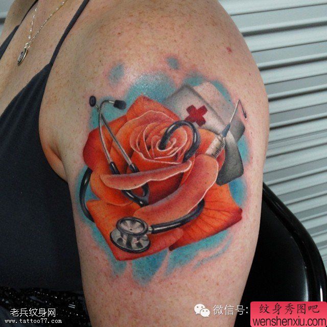 一组个性玫瑰花文身作品由文身分享