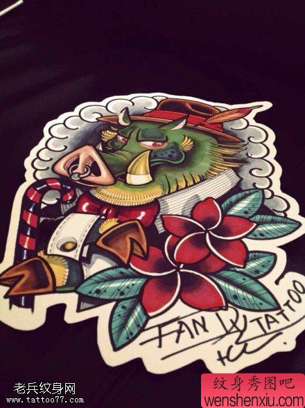 彩色野猪文身作品由文身分享