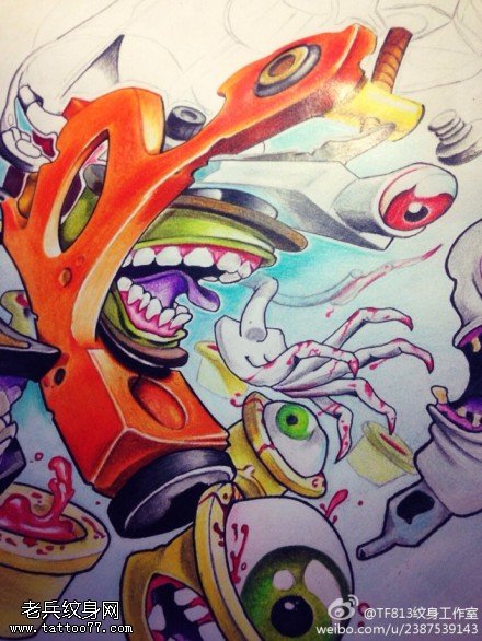 彩色创意文身机文身手稿作品