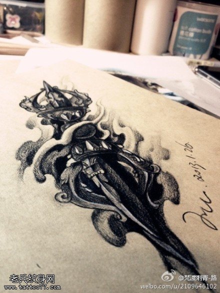 降魔杵文身手稿作品由文身馆分享