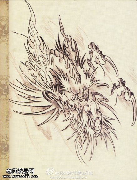 文身秀图吧推荐一幅龙头文身手稿作品