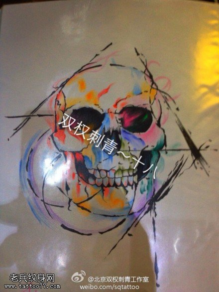 文身秀图吧推荐一幅泼墨骷髅文身手稿作品