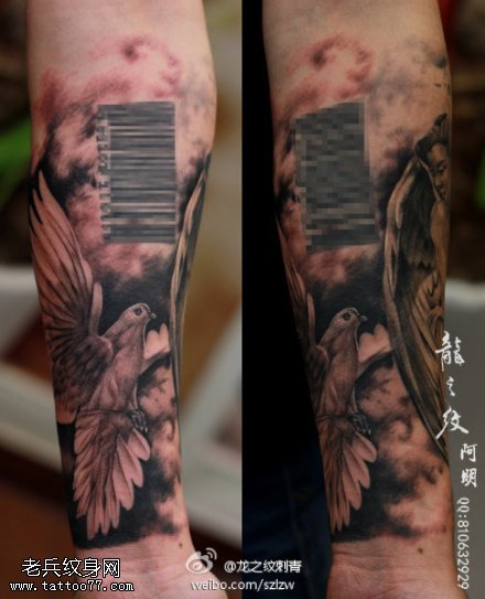 手臂和平鸽子文身作品由文身分享