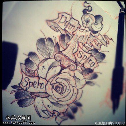 蜡烛玫瑰花文身手稿作品由文身秀图吧分享