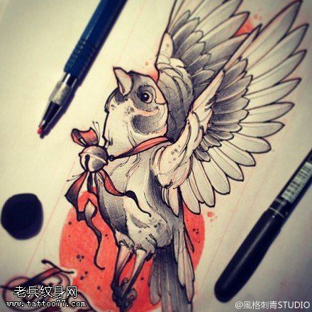 文身秀图吧分享一幅和平鸽文身手稿作品