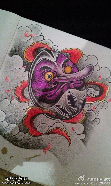 最好的文身馆分享一幅彩色创意不倒翁文身手稿作品