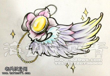 文身秀图吧推荐一幅彩色翅膀纹宝石身作品